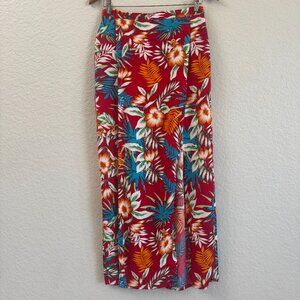 imachicnation Amore Skirt | Red Tropical Double Slit Maxi Skirt | Size L
